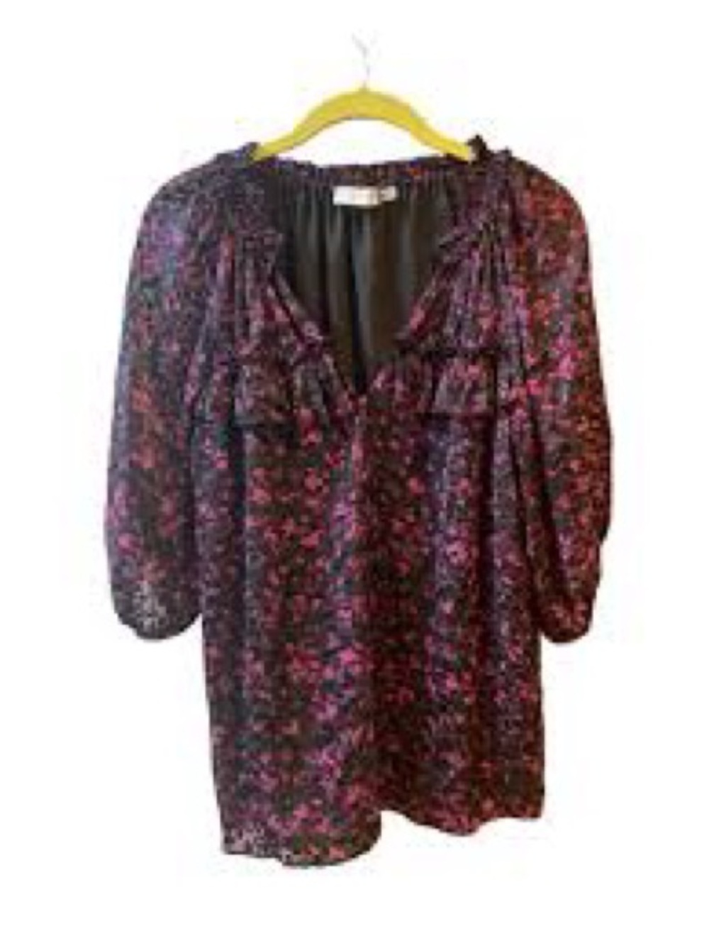 Ramy Brook NWT Leopard Ruffle V-Neck Blouse Magenta Black S $365